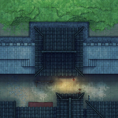 Modular Asian City Walls Tileset Battlemap - black metal grate red accents - Digital, Foundry VTT, Print