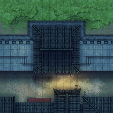 Modular Asian City Walls Tileset Battlemap - black square roofed structure red - Digital, Foundry VTT, Print