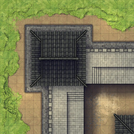 Modular Asian City Walls Tileset Battlemap - black tiled roof structure white - Digital, Foundry VTT, Print