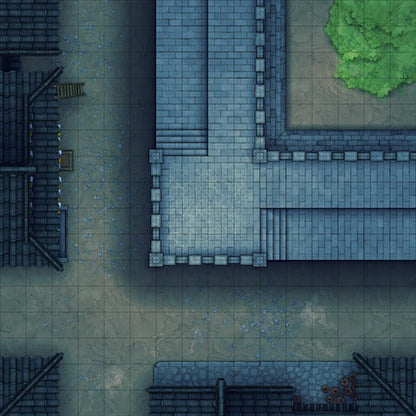 Modular Asian City Walls Tileset Battlemap - blue stone staircase green grass - Digital, Foundry VTT, Print