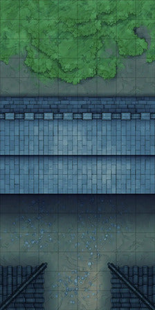 Modular Asian City Walls Tileset Battlemap - blue stone wall green grass - Digital, Foundry VTT, Print