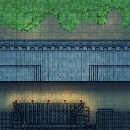 Modular Asian City Walls Tileset Battlemap - blue stone wall orange lanterns - Digital, Foundry VTT, Print