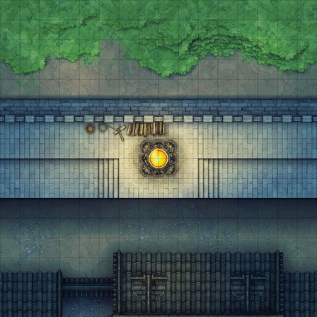 Modular Asian City Walls Tileset Battlemap - golden circular lantern intricate design - Digital, Foundry VTT, Print