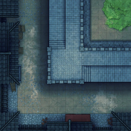 Modular Asian City Walls Tileset Battlemap - gray stone red roof tiles - Digital, Foundry VTT, Print