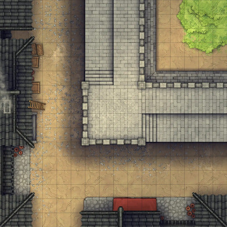 Modular Asian City Walls Tileset Battlemap - gray stone staircase red brick - Digital, Foundry VTT, Print