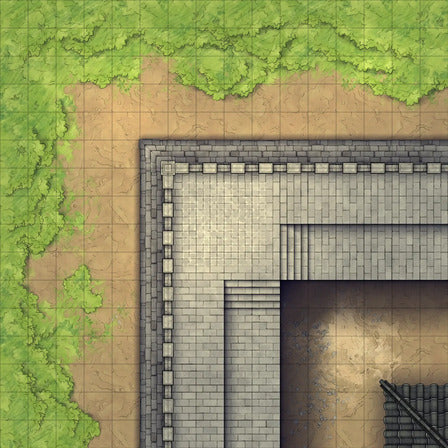 Modular Asian City Walls Tileset Battlemap - gray stone wall corner green - Digital, Foundry VTT, Print