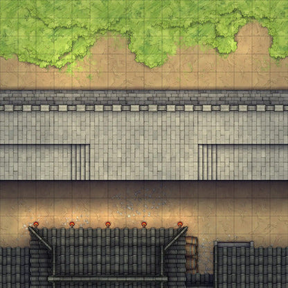 Modular Asian City Walls Tileset Battlemap - gray stone wall green moss - Digital, Foundry VTT, Print