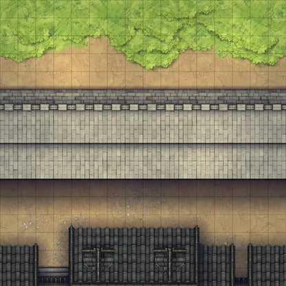 Modular Asian City Walls Tileset Battlemap - gray stone wall green moss - Digital, Foundry VTT, Print
