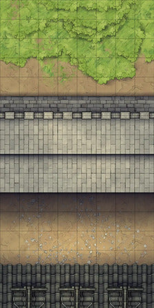 Modular Asian City Walls Tileset Battlemap - gray stone wall texture tile - Digital, Foundry VTT, Print
