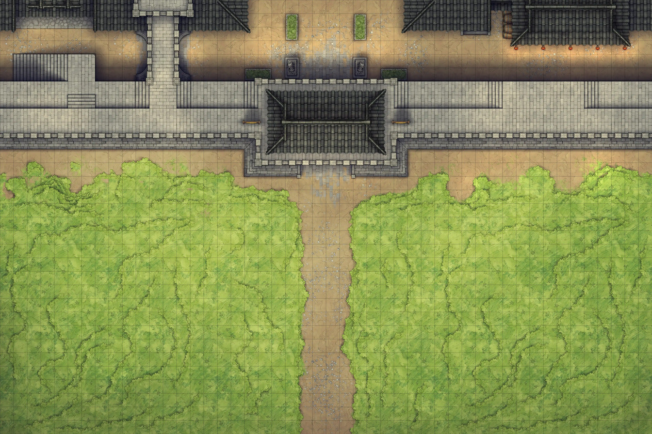 Modular Asian City Walls Tileset Battlemap - green grass carpet stone border - Digital, Foundry VTT, Print