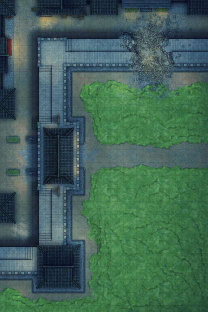 Modular Asian City Walls Tileset Battlemap - green leafy plant intricate design - Digital, Foundry VTT, Print