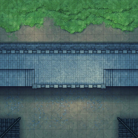 Modular Asian City Walls Tileset Battlemap - stone bridge green moss gray - Digital, Foundry VTT, Print