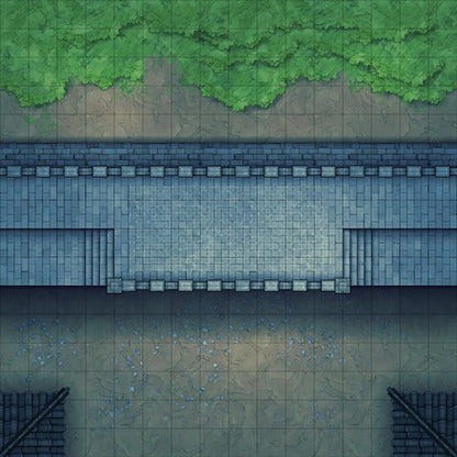 Modular Asian City Walls Tileset Battlemap - stone bridge green moss gray - Digital, Foundry VTT, Print