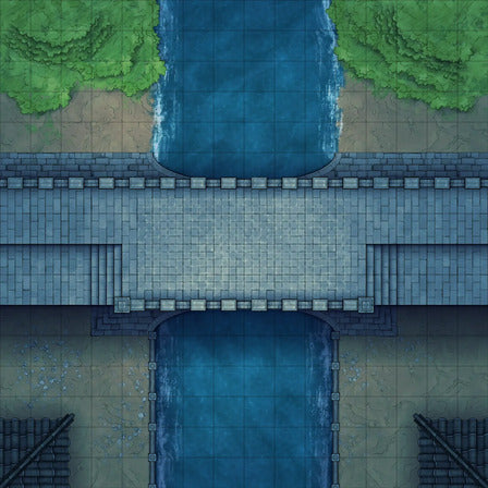 Modular Asian City Walls Tileset Battlemap - stone bridge water - Digital, Foundry VTT, Print