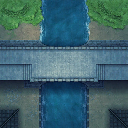 Modular Asian City Walls Tileset Battlemap - stone bridge water - Digital, Foundry VTT, Print