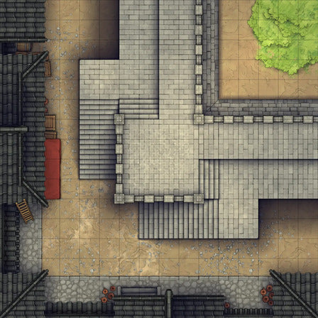 Modular Asian City Walls Tileset Battlemap - stone staircase gray steps red - Digital, Foundry VTT, Print