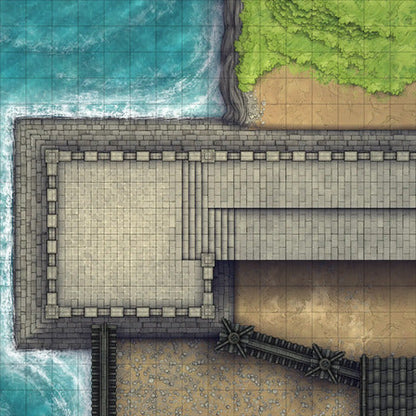 Modular Asian City Walls Tileset Battlemap - stone staircase metal railings steps - Digital, Foundry VTT, Print