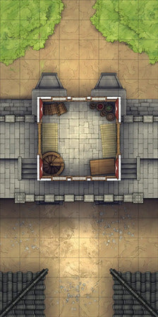 Modular Asian City Walls Tileset Battlemap - wooden barrel table metal legs - Digital, Foundry VTT, Print