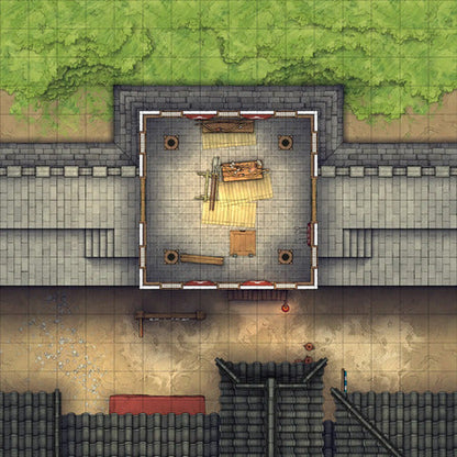Modular Asian City Walls Tileset Battlemap - wooden crate tools materials rustic - Digital, Foundry VTT, Print