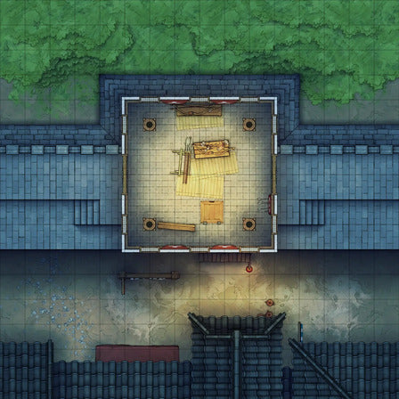 Modular Asian City Walls Tileset Battlemap - wooden toolbox tools compartments dark - Digital, Foundry VTT, Print