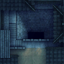 Modular Japanese Alleys & Streets Tileset Battlemap - dark rectangular rooftop - Digital, Foundry VTT, Print