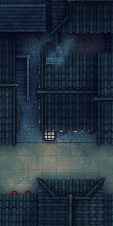 Modular Japanese Alleys & Streets Tileset Battlemap - dark tiled rooftops narrow alleyway - Digital, Foundry VTT, Print