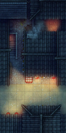 Modular Japanese Alleys & Streets Tileset Battlemap - nighttime asian street scene - Digital, Foundry VTT, Print