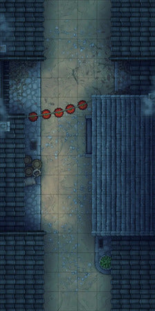 Modular Japanese Alleys & Streets Tileset Battlemap - overhead red lanterns - Digital, Foundry VTT, Print