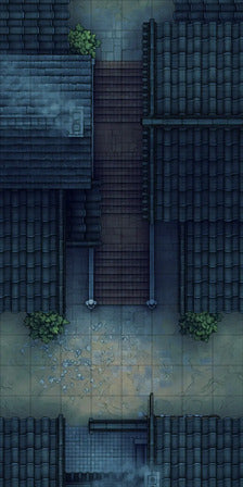 Modular Japanese Alleys & Streets Tileset Battlemap - overhead view dark narrow street - Digital, Foundry VTT, Print
