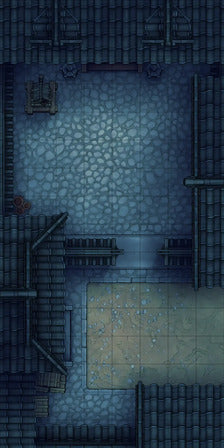 Modular Japanese Alleys & Streets Tileset Battlemap - overhead view dark tiled courtyard - Digital, Foundry VTT, Print