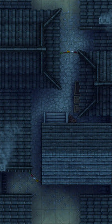 Modular Japanese Alleys & Streets Tileset Battlemap - overhead view dark brick-lined alleyway - Digital, Foundry VTT,