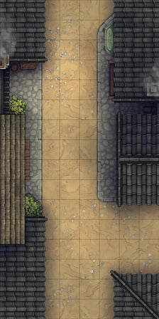 Modular Japanese Alleys & Streets Tileset Battlemap - overhead view narrow street - Digital, Foundry VTT, Print