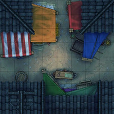 Modular Japanese Alleys & Streets Tileset Battlemap - overhead view colorful market stalls - Digital, Foundry VTT, Print