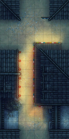 Modular Japanese Alleys & Streets Tileset Battlemap - overhead view dark gridded alleyway - Digital, Foundry VTT, Print