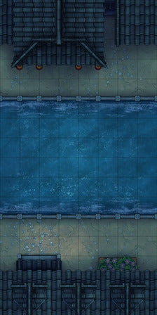 Modular Japanese Alleys & Streets Tileset Battlemap - overhead view canal - Digital, Foundry VTT, Print