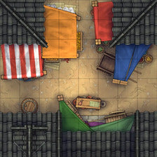 Modular Japanese Alleys & Streets Tileset Battlemap - overhead view market stalls - Digital, Foundry VTT, Print