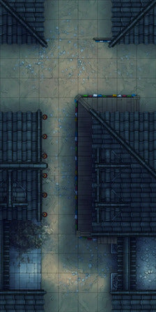 Modular Japanese Alleys & Streets Tileset Battlemap - overhead view dark urban street - Digital, Foundry VTT, Print