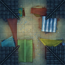 Modular Japanese Alleys & Streets Tileset Battlemap - overhead view colorful market stalls - Digital, Foundry VTT, Print