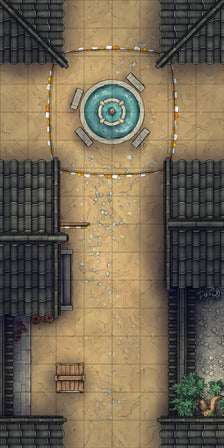 Modular Japanese Alleys & Streets Tileset Battlemap - overhead view town square - Digital, Foundry VTT, Print