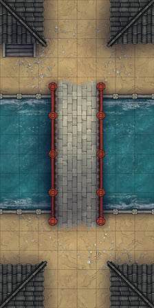 Modular Japanese Alleys & Streets Tileset Battlemap - overhead view stone bridge - Digital, Foundry VTT, Print
