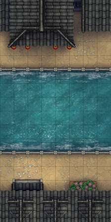 Modular Japanese Alleys & Streets Tileset Battlemap - overhead view canal - Digital, Foundry VTT, Print