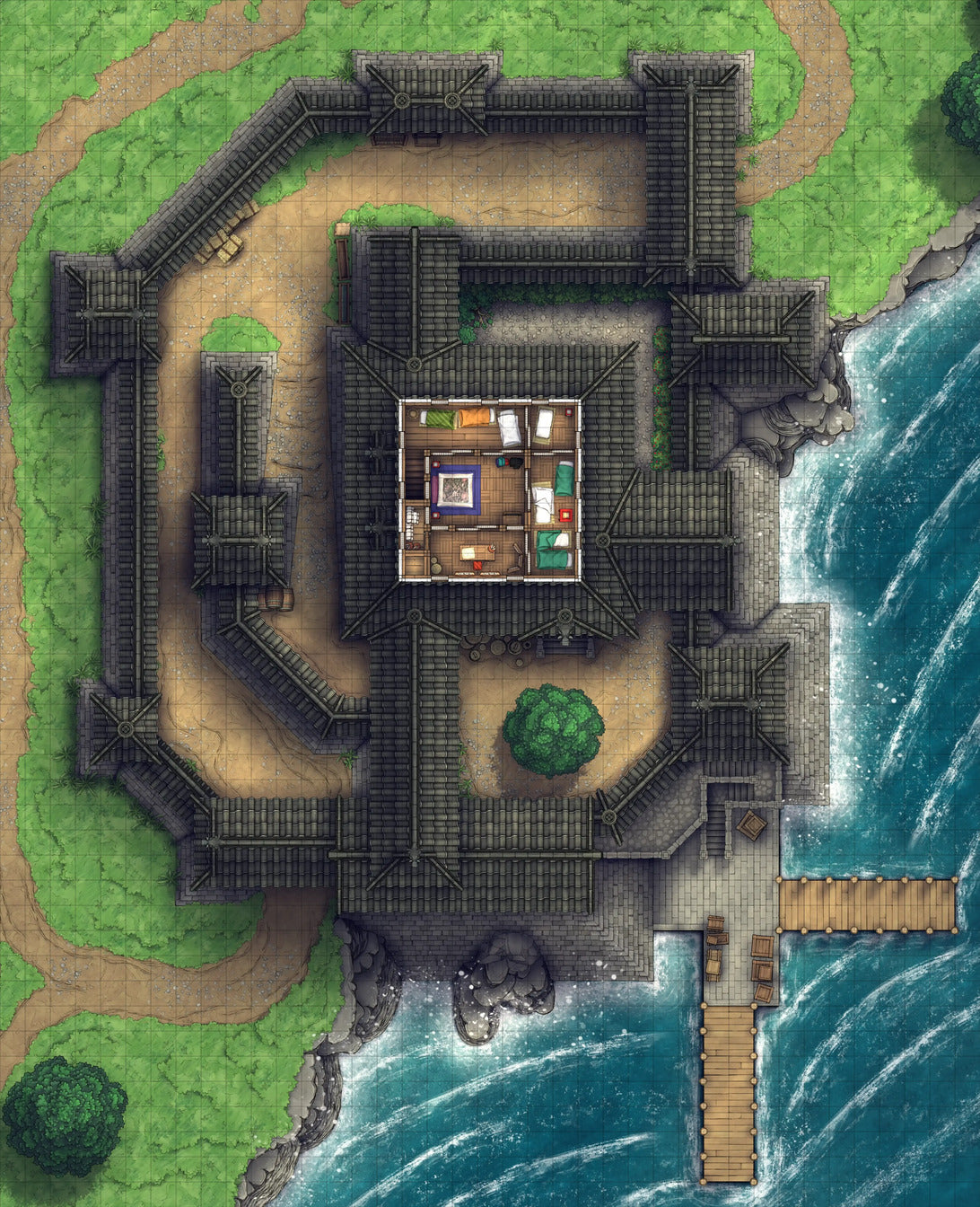 Modular Japanese Castle Interiors Battlemap - asian-style fortress - Digital, Foundry VTT, Print