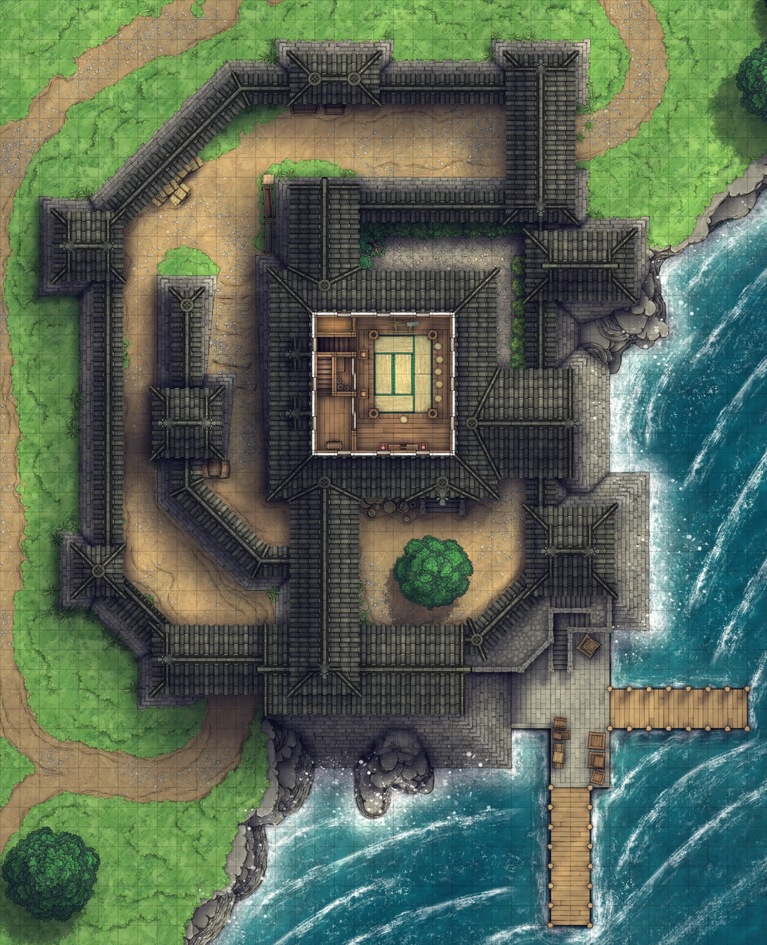 Modular Japanese Castle Interiors Battlemap - japanese-style fortress map - Digital, Foundry VTT, Print