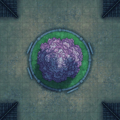Modular Japanese City Streets Tileset Battlemap - circular garden tree - Digital, Foundry VTT, Print