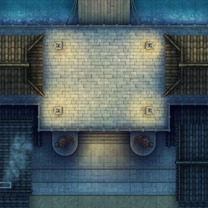 Modular Japanese City Streets Tileset Battlemap - overhead view brick courtyard - Digital, Foundry VTT, Print