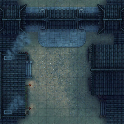 Modular Japanese City Streets Tileset Battlemap - overhead view dark tiled courtyard - Digital, Foundry VTT, Print