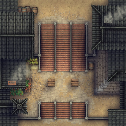 Modular Japanese City Streets Tileset Battlemap - overhead view town square - Digital, Foundry VTT, Print