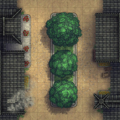 Modular Japanese City Streets Tileset Battlemap - overhead view town square - Digital, Foundry VTT, Print