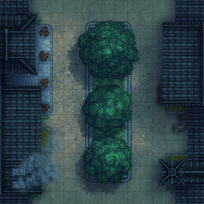 Modular Japanese City Streets Tileset Battlemap - overhead view town square - Digital, Foundry VTT, Print