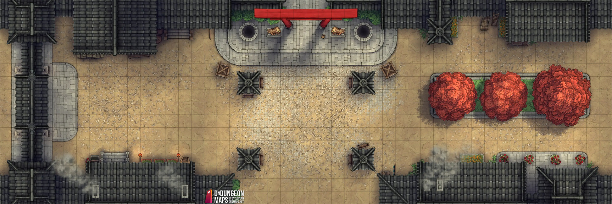 Modular Japanese City Streets Tileset Battlemap - overhead view japanese village - Digital, Foundry VTT, Print